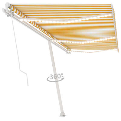 vidaXL Manual Retractable Awning with LED 600x300 cm Yellow and White