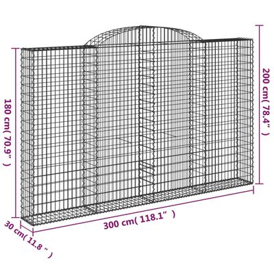 vidaXL Arched Gabion Basket 300x30x180/200 cm Galvanised Iron