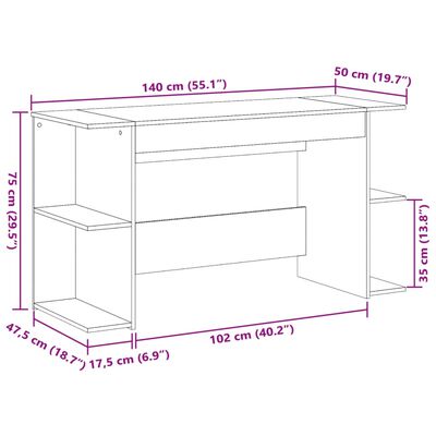 vidaXL Desk Brown Oak 140x50x75 cm Engineered Wood