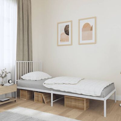 vidaXL Metal Bed Frame without Mattress with Headboard White 90x190 cm Single