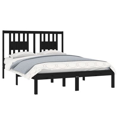 vidaXL Bed Frame without Mattress Black Solid Wood Double