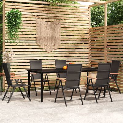 vidaXL 7 Piece Garden Dining Set Black