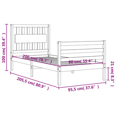 vidaXL Bed Frame without Mattress 90x200 cm Solid Wood