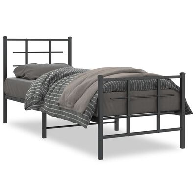 vidaXL Metal Bed Frame without Mattress with Footboard Black 75x190 cm Small Single