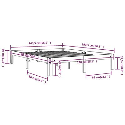 vidaXL Bed Frame without Mattress Solid Wood Pine 140x190 cm