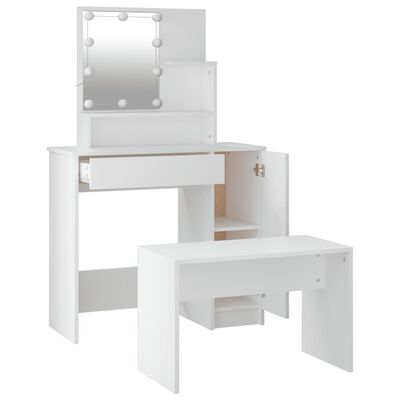 vidaXL Dressing Table Set with LED White Engineered Wood