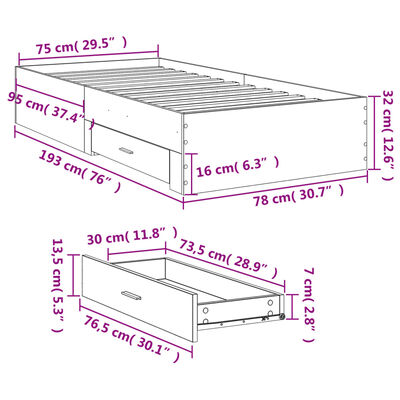 vidaXL Bed Frame with Drawers Sonoma Oak 120x200 cm Engineered Wood