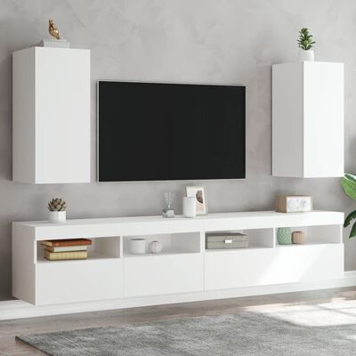 vidaXL TV Wall Cabinets with LED Lights 2 pcs White 30.5x35x70 cm