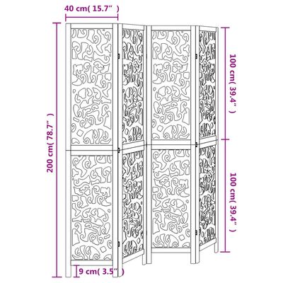 vidaXL Room Divider 4 Panels White Solid Wood Paulownia