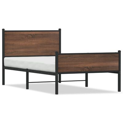 vidaXL Metal Bed Frame without Mattress Brown Oak 107x203 cm