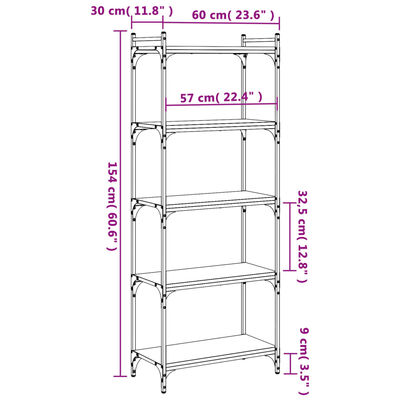 vidaXL Bookcase 5-Tier Brown Oak 60x30x154 cm Engineered Wood