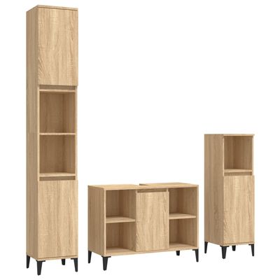 vidaXL 3 Piece Bathroom Furniture Set Sonoma Oak Engineered Wood