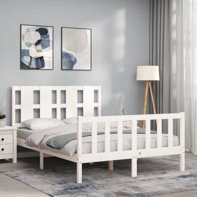 vidaXL Bed Frame without Mattress White Small Double Solid Wood Pine