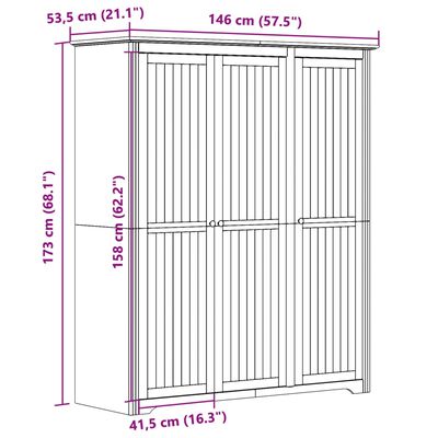 vidaXL Wardrobe BODO White and Brown 151.5x52x176.5cm Solid Wood Pine