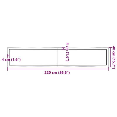 vidaXL Table Top Light Brown 220x40x(2-6)cm Treated Solid Wood Live Edge