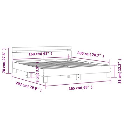 vidaXL Bed Frame with LED without Mattress Sonoma Oak 160x200 cm