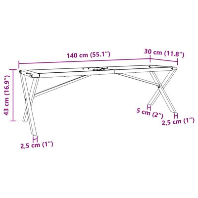 vidaXL Coffee Table Legs X-Frame 140x30x43 cm Cast Iron