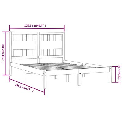 vidaXL Bed Frame without Mattress Black Solid Wood Small Double