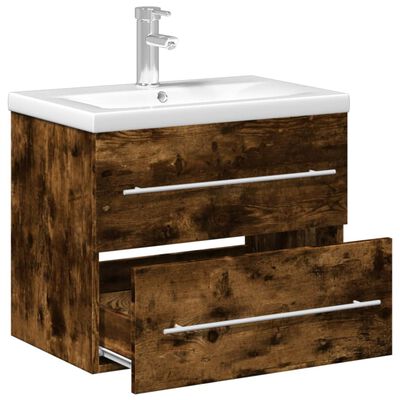 vidaXL Bathroom Sink Cabinet with Built-in Basin Smoked Oak