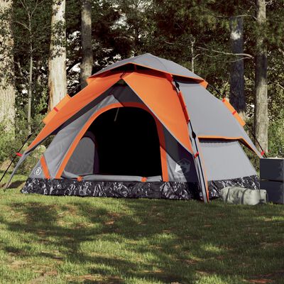 vidaXL Camping Tent Dome 5-Person Grey and Orange Quick Release