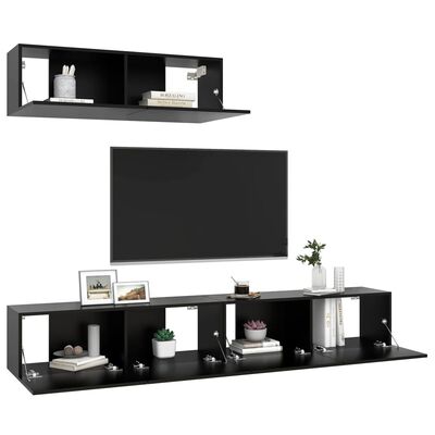 vidaXL TV Cabinets 3 pcs Black Engineered Wood