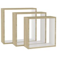 vidaXL Wall Cube Shelves 3 pcs White and Sonoma Oak