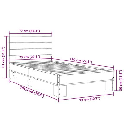 vidaXL Bed Frame without Mattress Brown Oak 75x190 cm Small Single