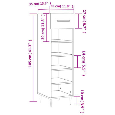 vidaXL Shoe Cabinet Smoked Oak 30x35x105 cm Engineered Wood