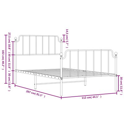 vidaXL Metal Bed Frame without Mattress with Footboard Black 107x203 cm