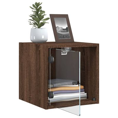 vidaXL Bedside Cabinet with Glass Door Brown Oak 35x37x35 cm