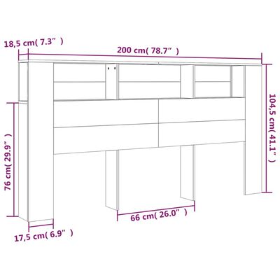 vidaXL Headboard Cabinet High Gloss White 200x18.5x104.5 cm