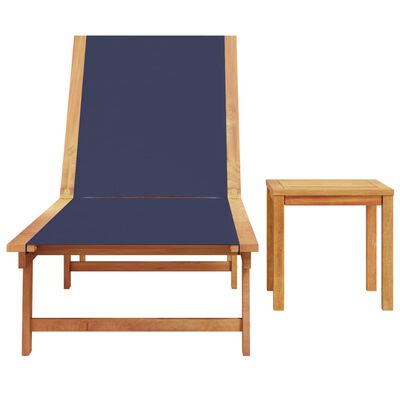 vidaXL Sun Lounger with Table Blue Solid Wood Acacia and Textilene