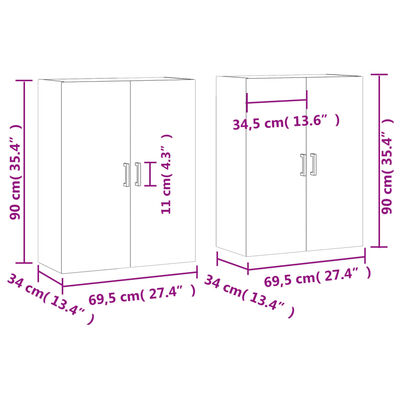 vidaXL Wall Mounted Cabinets 2 pcs Grey Sonoma 69.5x34x90 cm