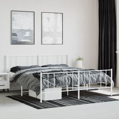 vidaXL Metal Bed Frame without Mattress with Footboard White 200x200 cm