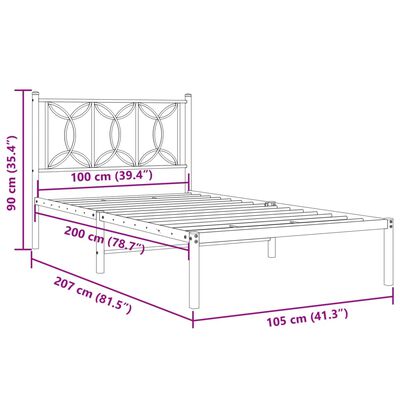 vidaXL Metal Bed Frame without Mattress with Headboard White 100x200 cm