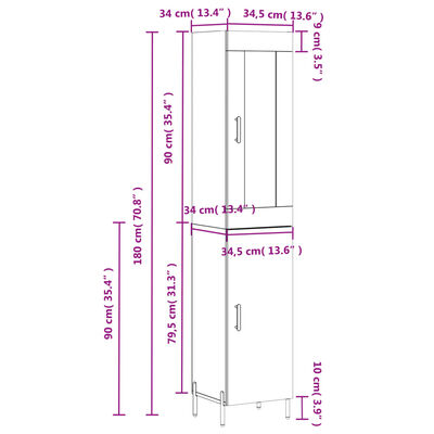 vidaXL Highboard Concrete Grey 34.5x34x180 cm Engineered Wood