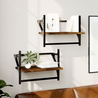 vidaXL Wall Shelves with Bars 2 pcs Smoked Oak 40x25x30 cm