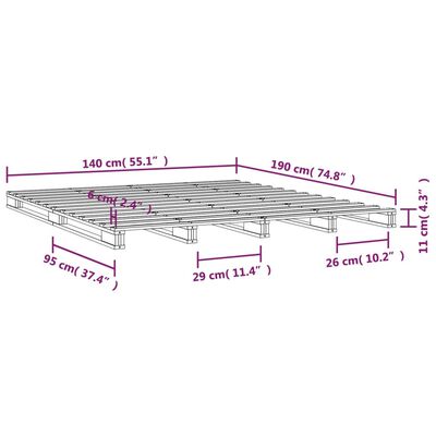 vidaXL Pallet Bed without Mattress Honey Brown 140x190 cm Solid Wood