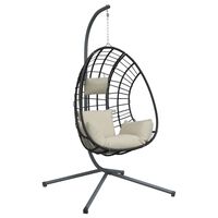vidaXL Hanging Egg Chair with Stand Beige Rattan and Steel