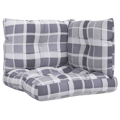 vidaXL Pallet Cushions 3 pcs Grey Check Pattern Fabric