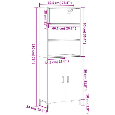 vidaXL Highboard Sonoma Oak 69.5x34x180 cm Engineered Wood