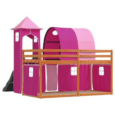 vidaXL Bunk Bed without Mattress with Slide and Curtains Pink 80x200 cm