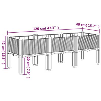 vidaXL Garden Planter with Legs Light Grey 120x40x42 cm PP