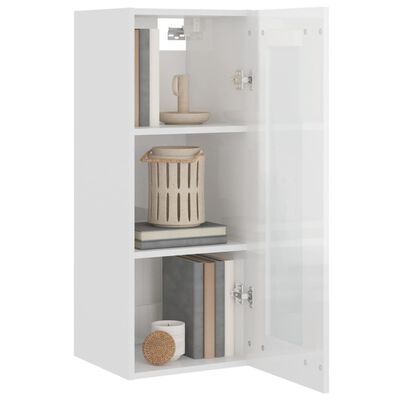 vidaXL Hanging Wall Cabinet High Gloss White 34.5x34x90 cm