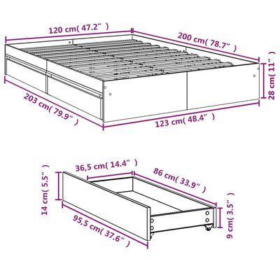 vidaXL Bed Frame with Drawers without Mattress Grey Sonoma 120x200 cm