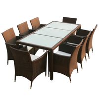 vidaXL 9 Piece Outdoor Dining Set with Cushions Poly Rattan Brown