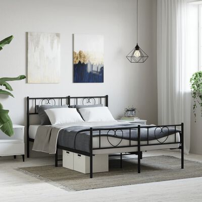 vidaXL Metal Bed Frame without Mattress with Footboard Black 150x200 cm King Size