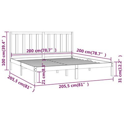 vidaXL Bed Frame without Mattress Black Solid Wood Pine 200x200 cm