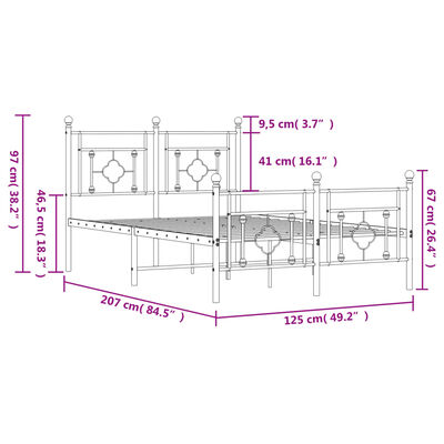 vidaXL Metal Bed Frame without Mattress with Footboard White 120x200 cm