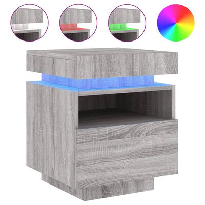 vidaXL Bedside Cabinet with LED Lights Grey Sonoma 40x39x48.5 cm